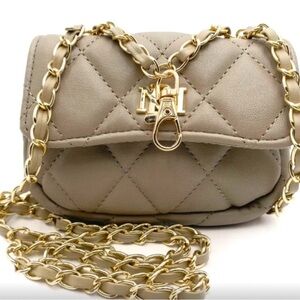Badgely MISCHKA Mini Taupe Vegan Leather Braide Gold Chain Crossbody so cute NWT
